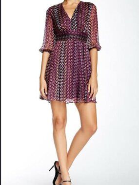 Diane Von Furstenberg Purple Printed V-Neck Mini Dress